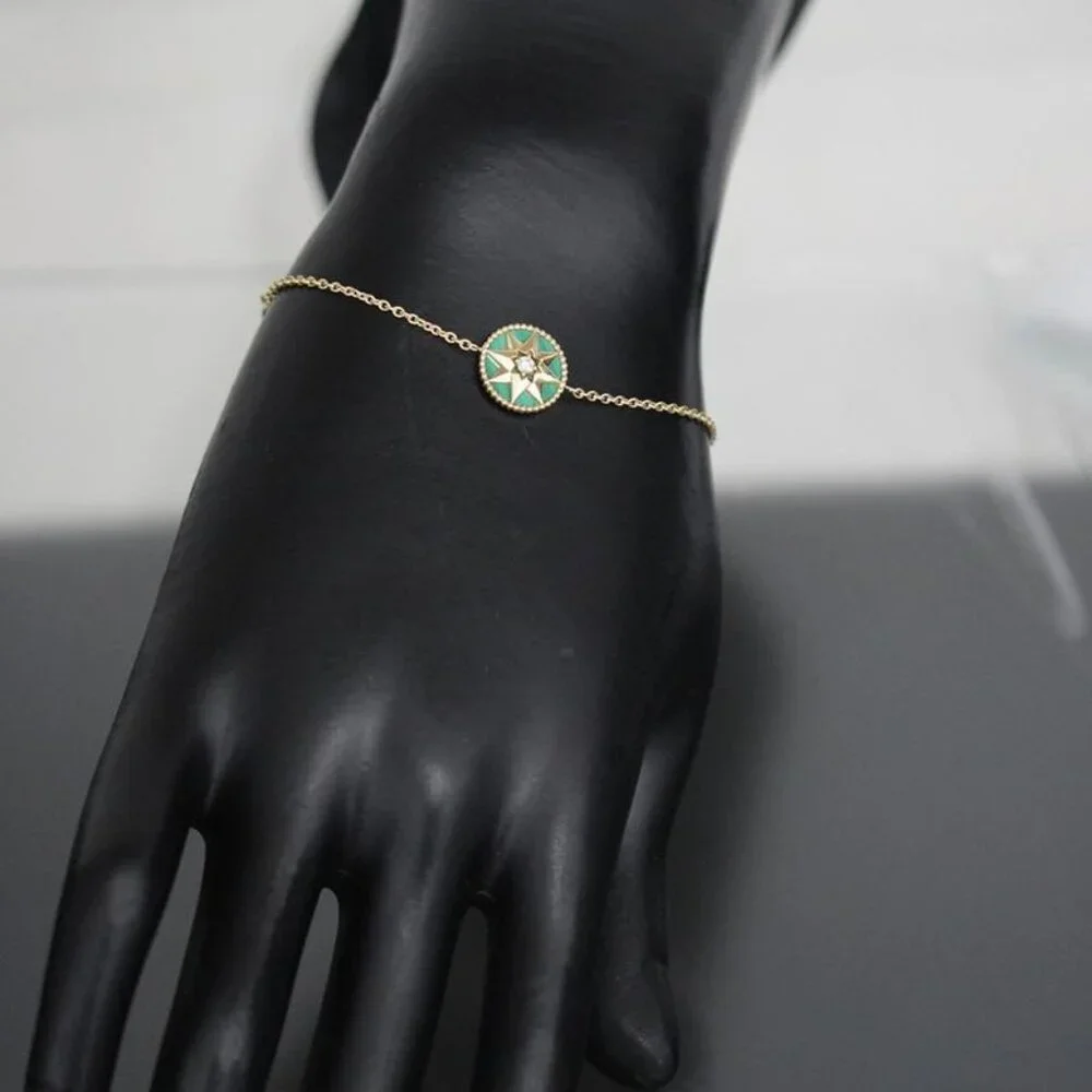 Dior Rose Devan Diamond Leather AU 750 18K Yellow Gold Green E1069 - Picture 4 of 5